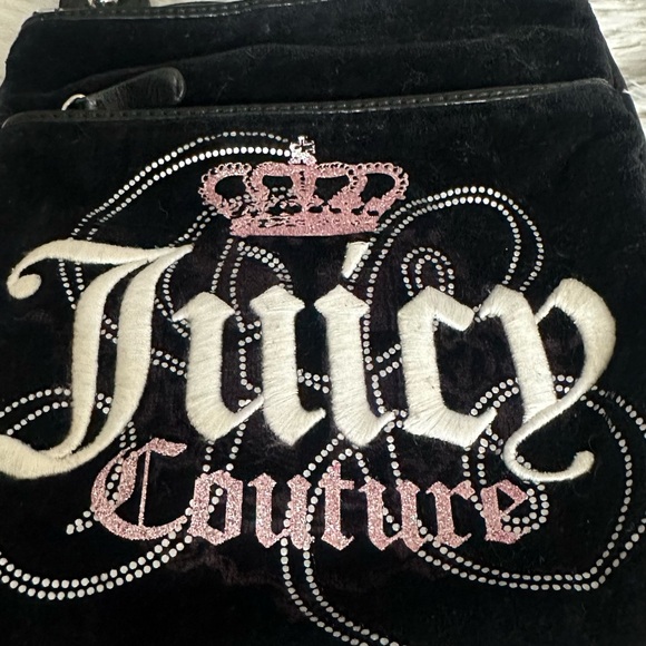 Juicy Couture Y2K Black Velour Crossbody Bag – 2011 Vintage Pink Sparkles - Picture 2 of 16